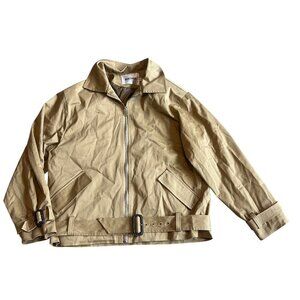 Realtakai Camel Colored Bomber Jacket Short Trench Coat Belt Size Medium Women's